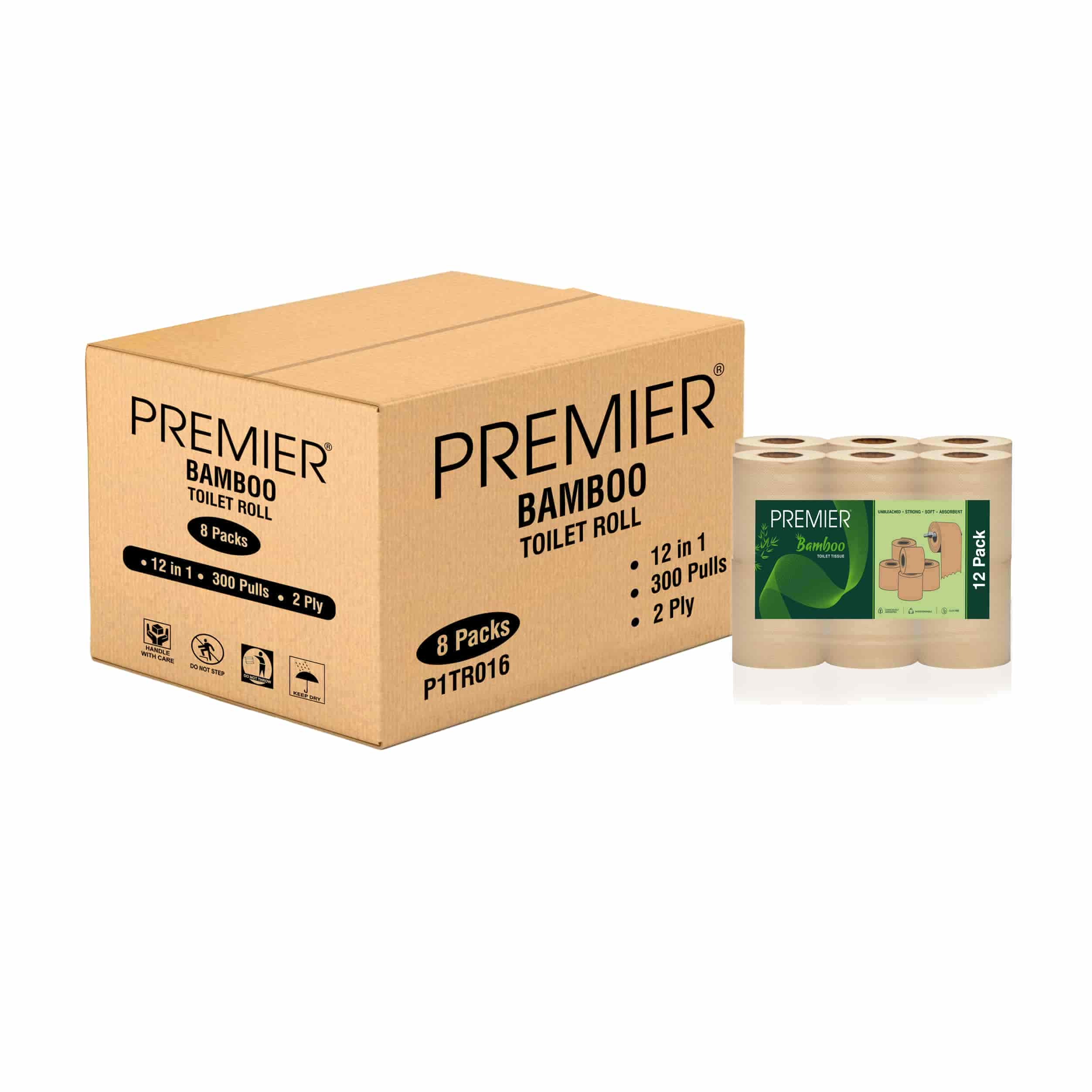 Premier Bamboo Toilet Rolls 2 ply 300 Pulls 12x1
